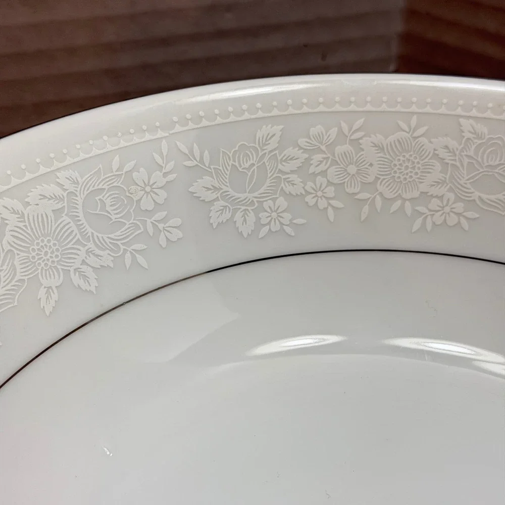Nagoya Shokai Fine China Serving Plate and Bowl Set White Floral Platinum Trim